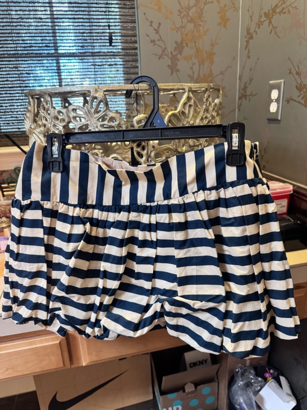 FARM Rio Navy and Cream Striped Mini Skirt
